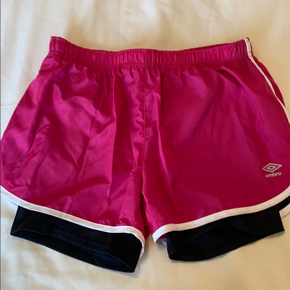 Umbro Pink workout shorts with built in spandex